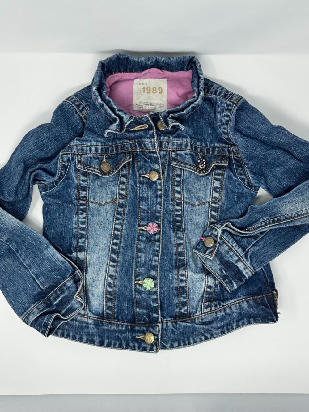 GUC The Children's Place Denim Jacket, Boho Floral Rhinestone, Size: M 7/8
